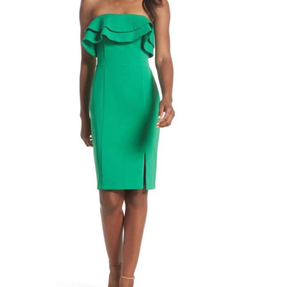 Adelyn Rae Strapless Ruffled Sheath Dress in Bright Green